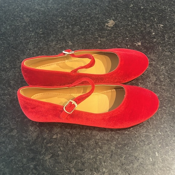 Red Velvet Mary Jane Flats - Picture 3 of 6